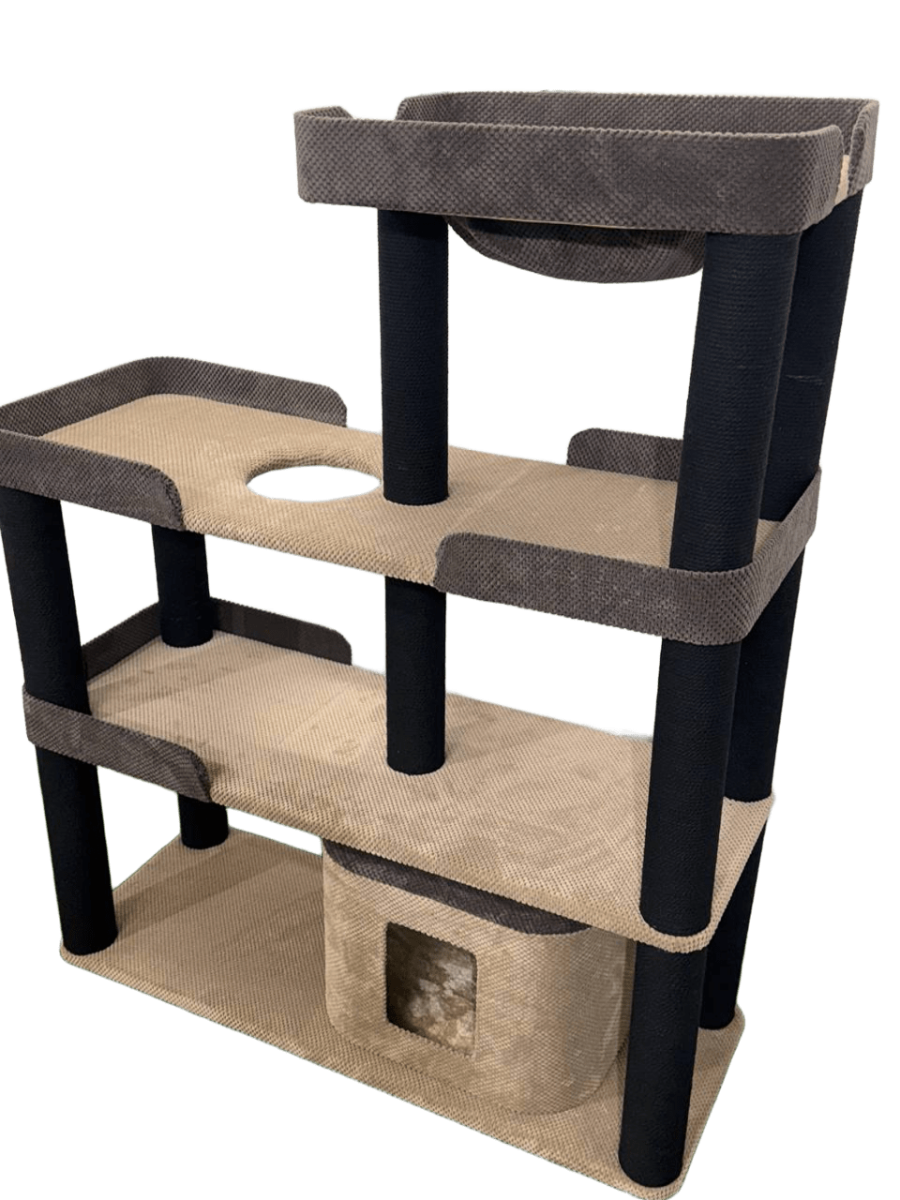 📏 Розміри:  • Нижня платформа-основа: 120 х 45 см  • Середня платформа: 120 х 45 см  • Верхня платформа: 120 х 45 см  • Гамак ( 4й ярус) : 61 х 480 см  • Будиночок: 50 х 42 х 38 см  • Висота (загальна): 165 см  • Висота стовпчиків: 50 см   • Діаметр стовпчиків: 10см  • Діаметр отвору: 22 см   🐾 ЦИТАДЕЛЬ Вартість: 10700грн