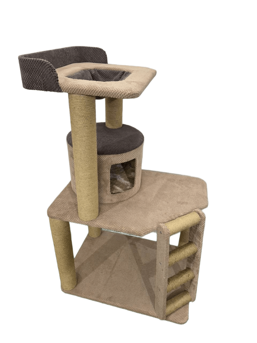 📏 Розміри:  •Загальна висота: 100см  •Нижня платформа:  •Верхня платформа:  •Будиночок: •Діаметр стовпчиків: 10 см •Гамак •Драбинках   🐾Пентхаус Вартість: 7700 грн