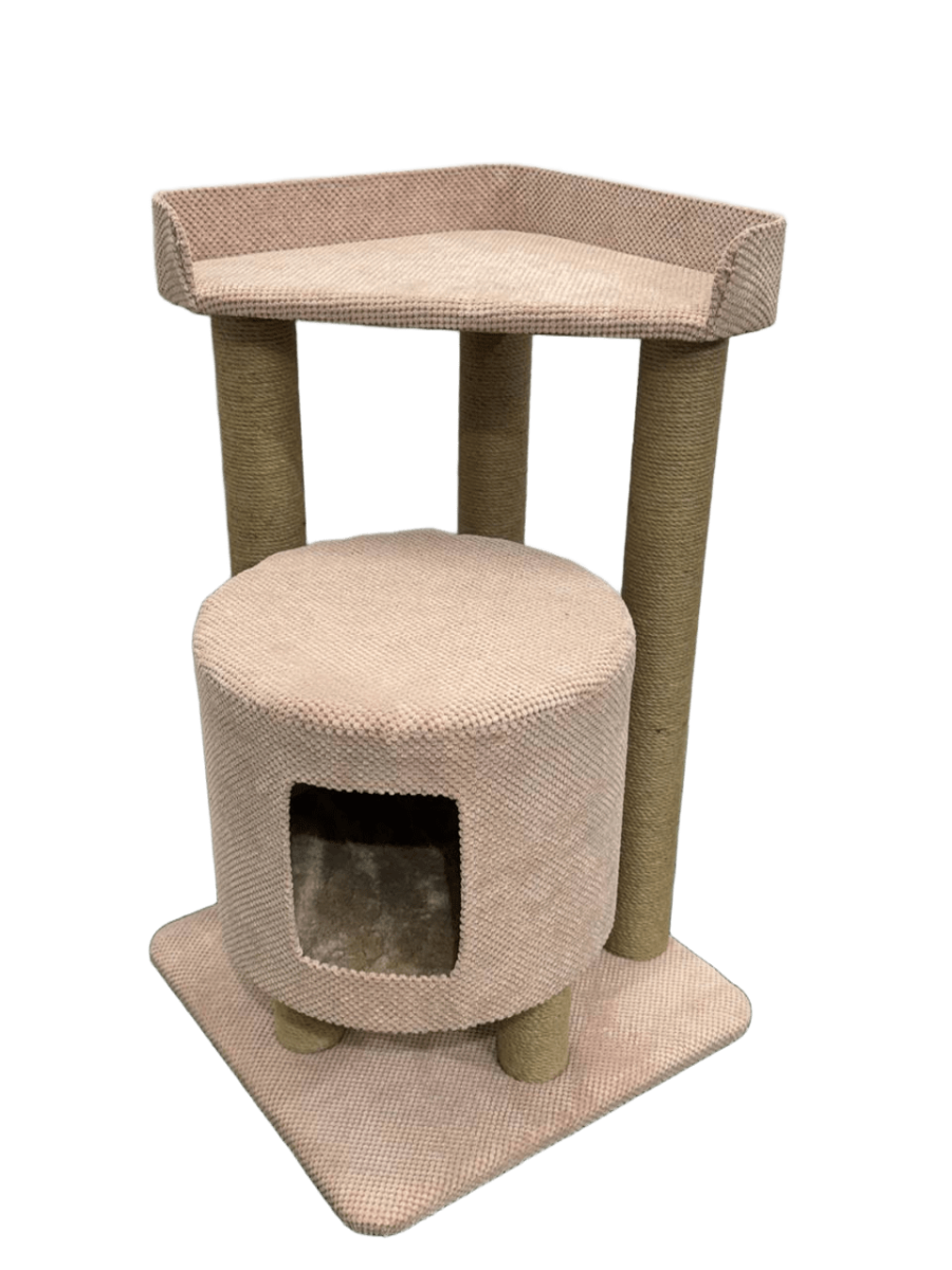 📏 Розміри:  •Нижня платформа: 60 × 60 см •Верхня платформа: 50 × 50 см •Будиночок: 40 × 40 × 38 см •Загальна висота: 105 см •Діаметр стовпчиків: 10 см   🐾Мрія  Вартість: 4500 грн